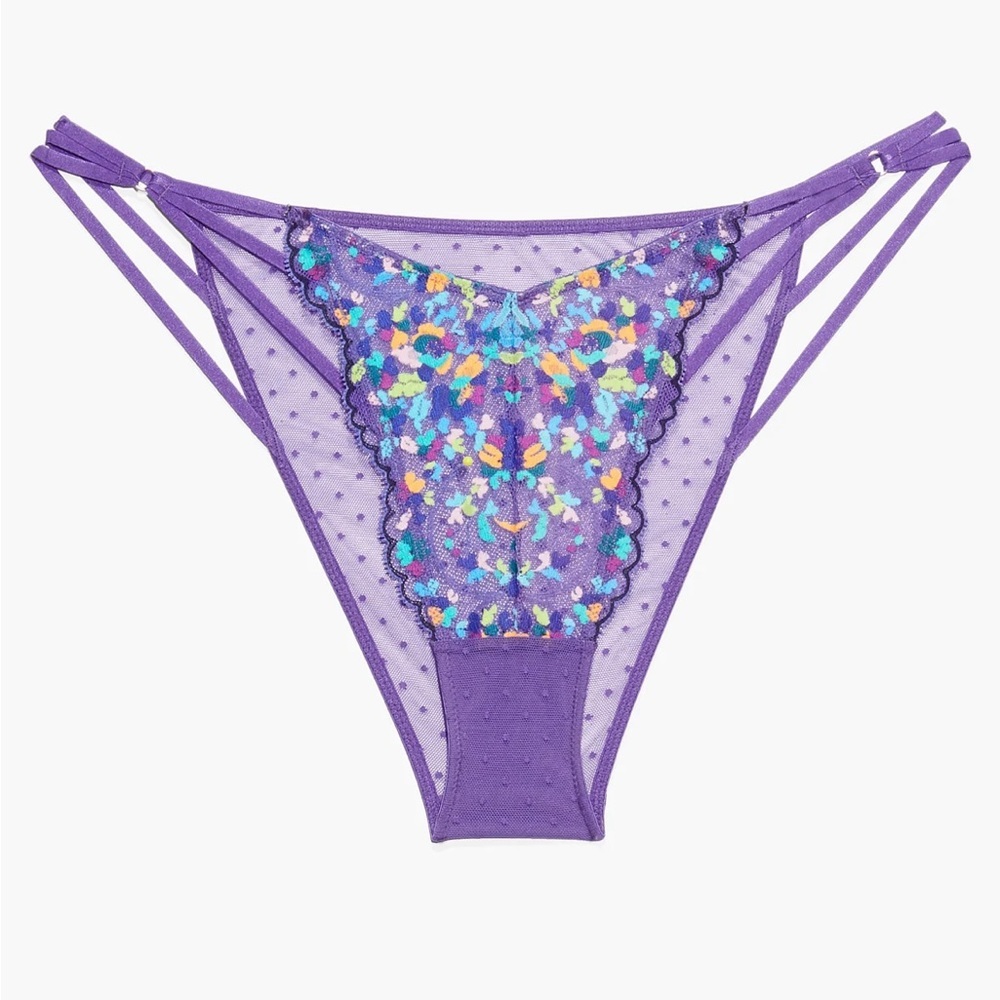 Savage X Fenty Steamy Floral Purple Royale Romance in Bloom Unlined Lace Bra Set - Picture 7 of 15